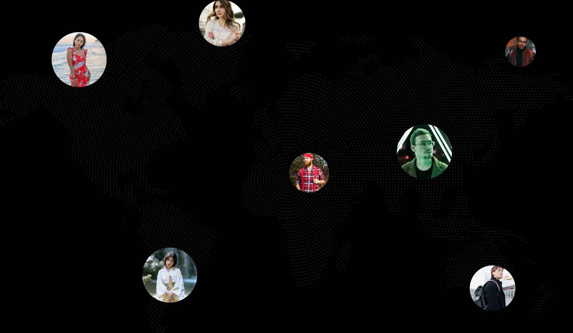 World map made of small green dots on transparent background